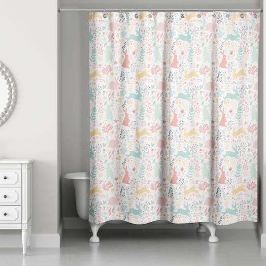 Scandinavian Bunny Pattern 71&#x22; x 74&#x22; Shower Curtain
